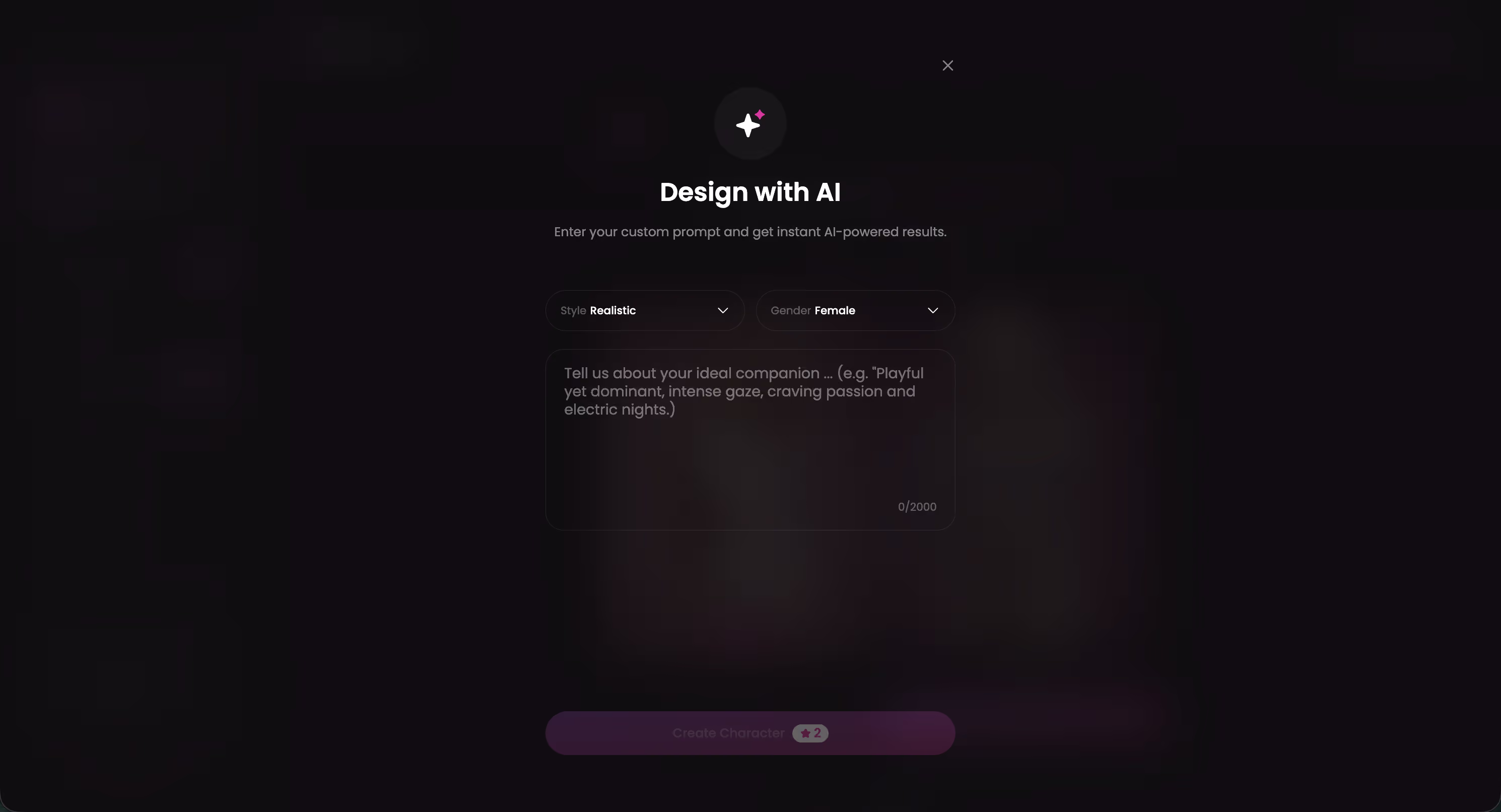 Design with AI — describe a custom AI character in text — rprp ai